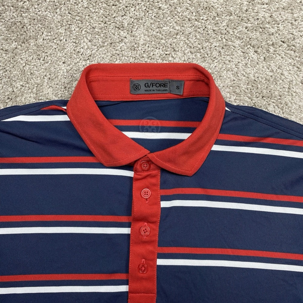 G FORE Polo Mens S Golf Performance Logo Stretch SS Shirt Red Navy Paynes Valley